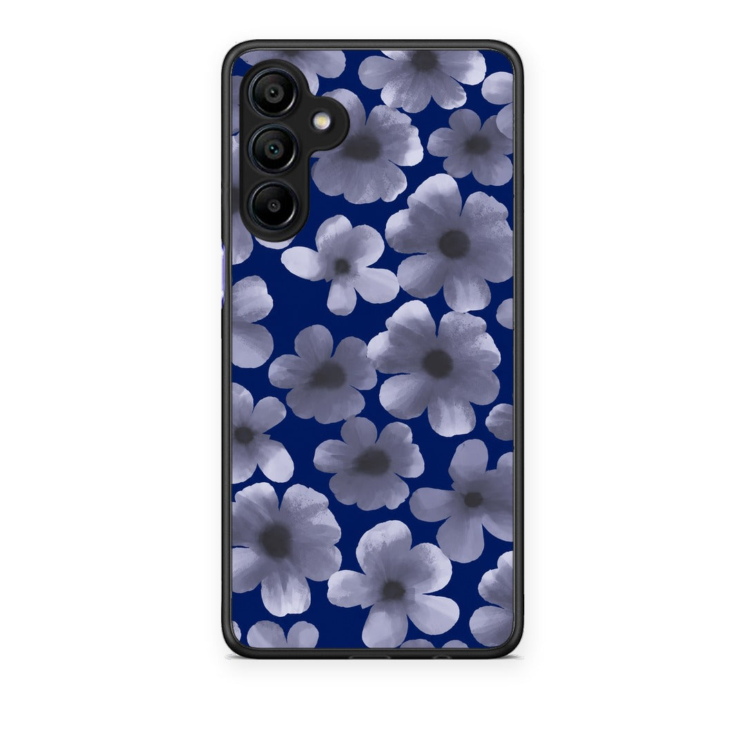 Θήκη Samsung Galaxy A15 4G / 5G Pale Blue Flowers on Navy από τη Smartfits με σχέδιο στο πίσω μέρος και μαύρο περίβλημα | Samsung Galaxy A15 4G / 5G Pale Blue Flowers on Navy case with colorful back and black bezels