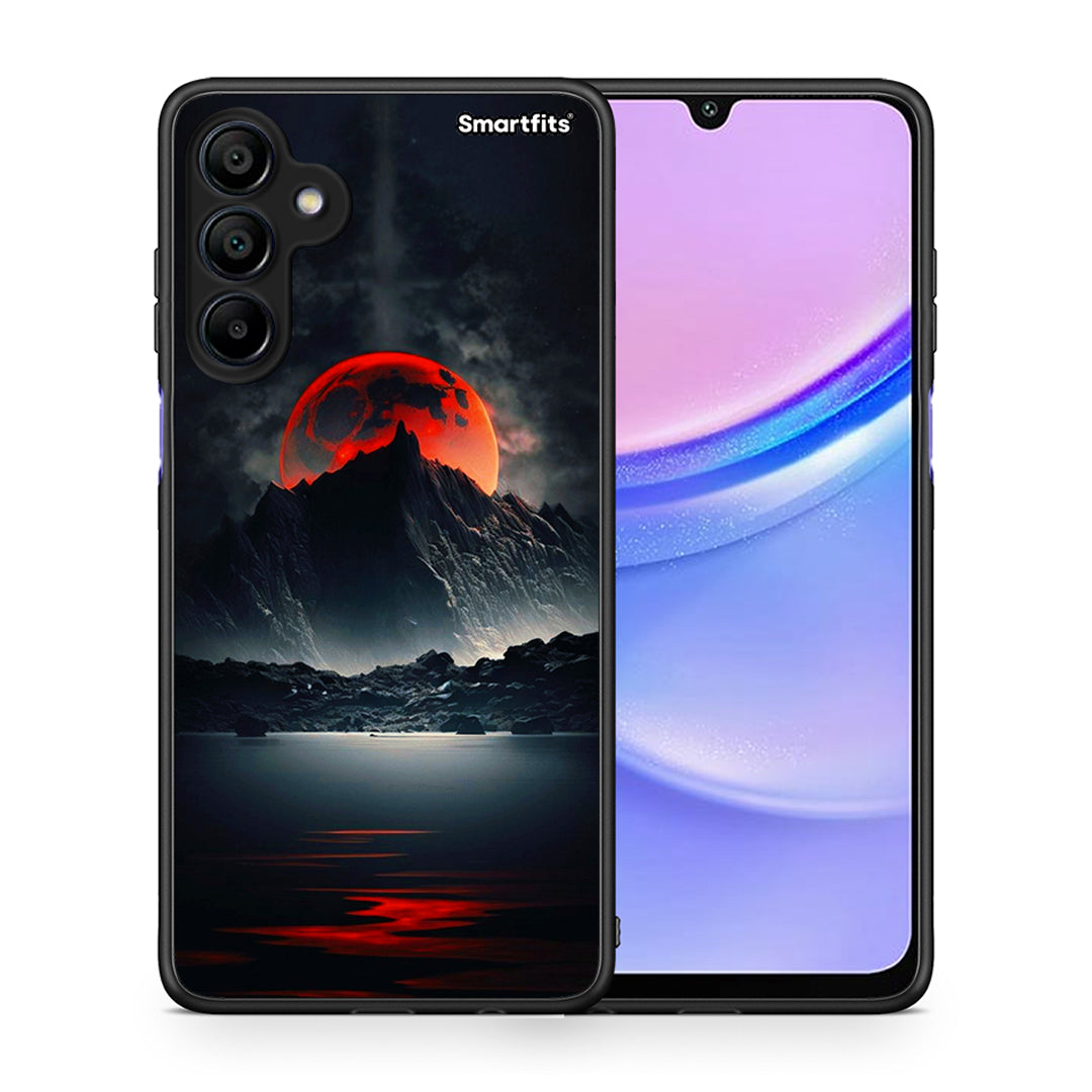 Θήκη Samsung Galaxy A15 4G Red Full Moon από τη Smartfits με σχέδιο στο πίσω μέρος και μαύρο περίβλημα | Samsung Galaxy A15 4G Red Full Moon case with colorful back and black bezels