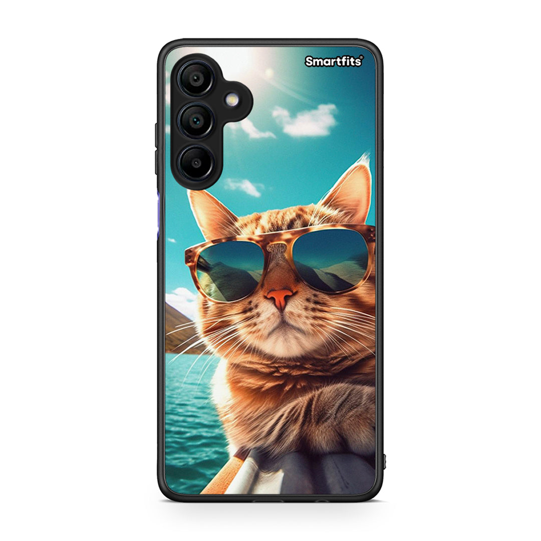 Samsung Galaxy A15 4G Summer Cat θήκη από τη Smartfits με σχέδιο στο πίσω μέρος και μαύρο περίβλημα | Smartphone case with colorful back and black bezels by Smartfits