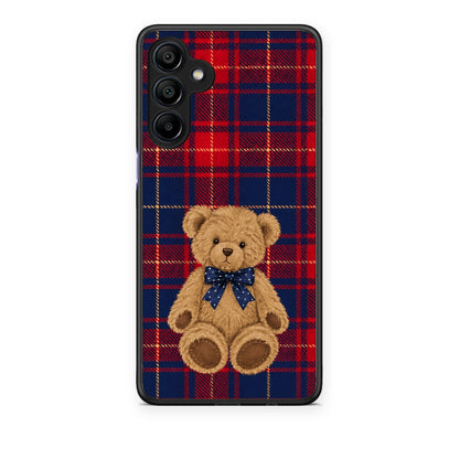 Θήκη Samsung Galaxy A15 4G / 5G Teddy Bear on Red and Navy Tartan από τη Smartfits με σχέδιο στο πίσω μέρος και μαύρο περίβλημα | Samsung Galaxy A15 4G / 5G Teddy Bear on Red and Navy Tartan case with colorful back and black bezels