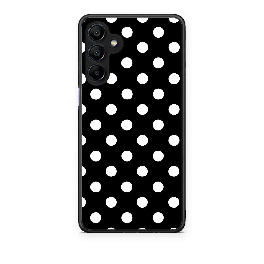 Θήκη Samsung Galaxy A15 4G / 5G White Polka Dots on Black από τη Smartfits με σχέδιο στο πίσω μέρος και μαύρο περίβλημα | Samsung Galaxy A15 4G / 5G White Polka Dots on Black case with colorful back and black bezels