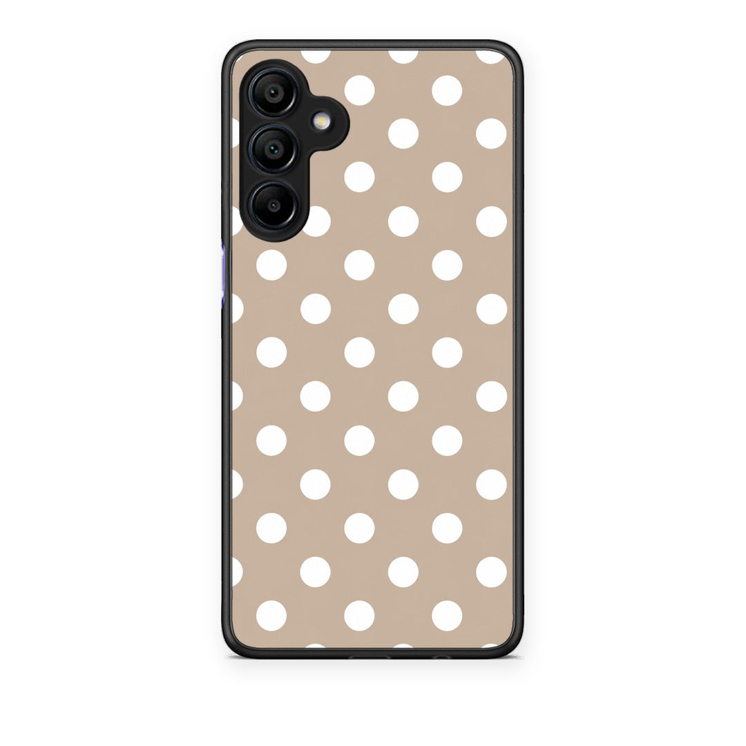 Θήκη Samsung Galaxy A15 4G / 5G White Polka Dots on Taupe από τη Smartfits με σχέδιο στο πίσω μέρος και μαύρο περίβλημα | Samsung Galaxy A15 4G / 5G White Polka Dots on Taupe case with colorful back and black bezels