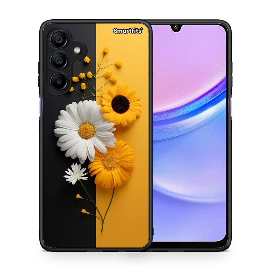 Θήκη Samsung Galaxy A15 4G Yellow Daisies από τη Smartfits με σχέδιο στο πίσω μέρος και μαύρο περίβλημα | Samsung Galaxy A15 4G Yellow Daisies case with colorful back and black bezels