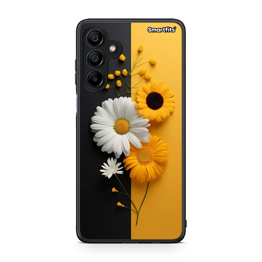 Samsung Galaxy A15 4G Yellow Daisies θήκη από τη Smartfits με σχέδιο στο πίσω μέρος και μαύρο περίβλημα | Smartphone case with colorful back and black bezels by Smartfits