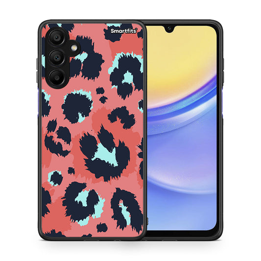 Θήκη Samsung A15 5G Pink Leopard Animal από τη Smartfits με σχέδιο στο πίσω μέρος και μαύρο περίβλημα | Samsung A15 5G Pink Leopard Animal case with colorful back and black bezels