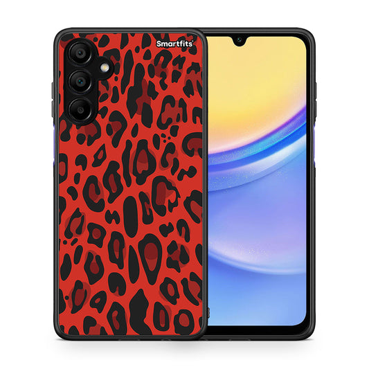 Θήκη Samsung A15 5G Red Leopard Animal από τη Smartfits με σχέδιο στο πίσω μέρος και μαύρο περίβλημα | Samsung A15 5G Red Leopard Animal case with colorful back and black bezels
