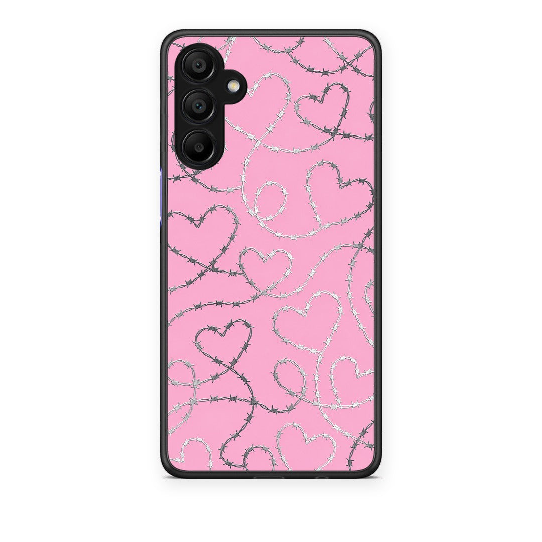 Θήκη Samsung A15 5G Barbed Wire Hearts on Pink από τη Smartfits με σχέδιο στο πίσω μέρος και μαύρο περίβλημα | Samsung A15 5G Barbed Wire Hearts on Pink case with colorful back and black bezels