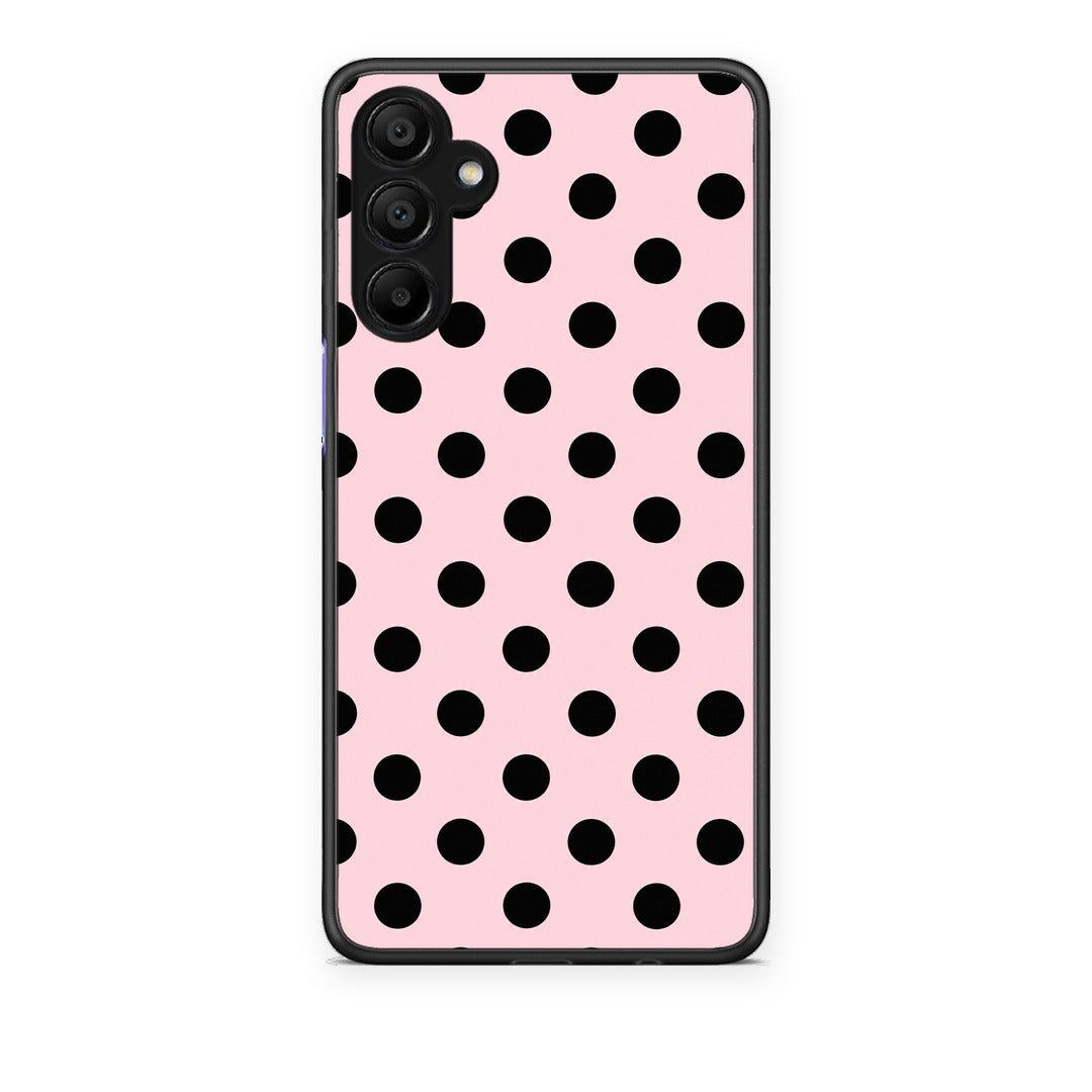 Θήκη Samsung A15 5G Black Polka Dots on Pink από τη Smartfits με σχέδιο στο πίσω μέρος και μαύρο περίβλημα | Samsung A15 5G Black Polka Dots on Pink case with colorful back and black bezels