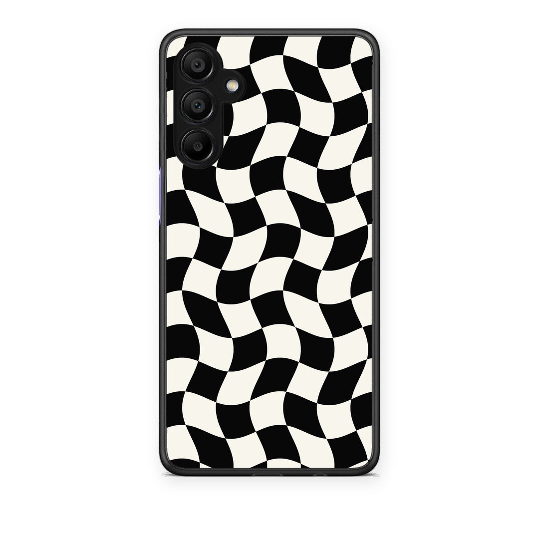 Θήκη Samsung A15 5G Black and Cream Wavy Checkerboard από τη Smartfits με σχέδιο στο πίσω μέρος και μαύρο περίβλημα | Samsung A15 5G Black and Cream Wavy Checkerboard case with colorful back and black bezels