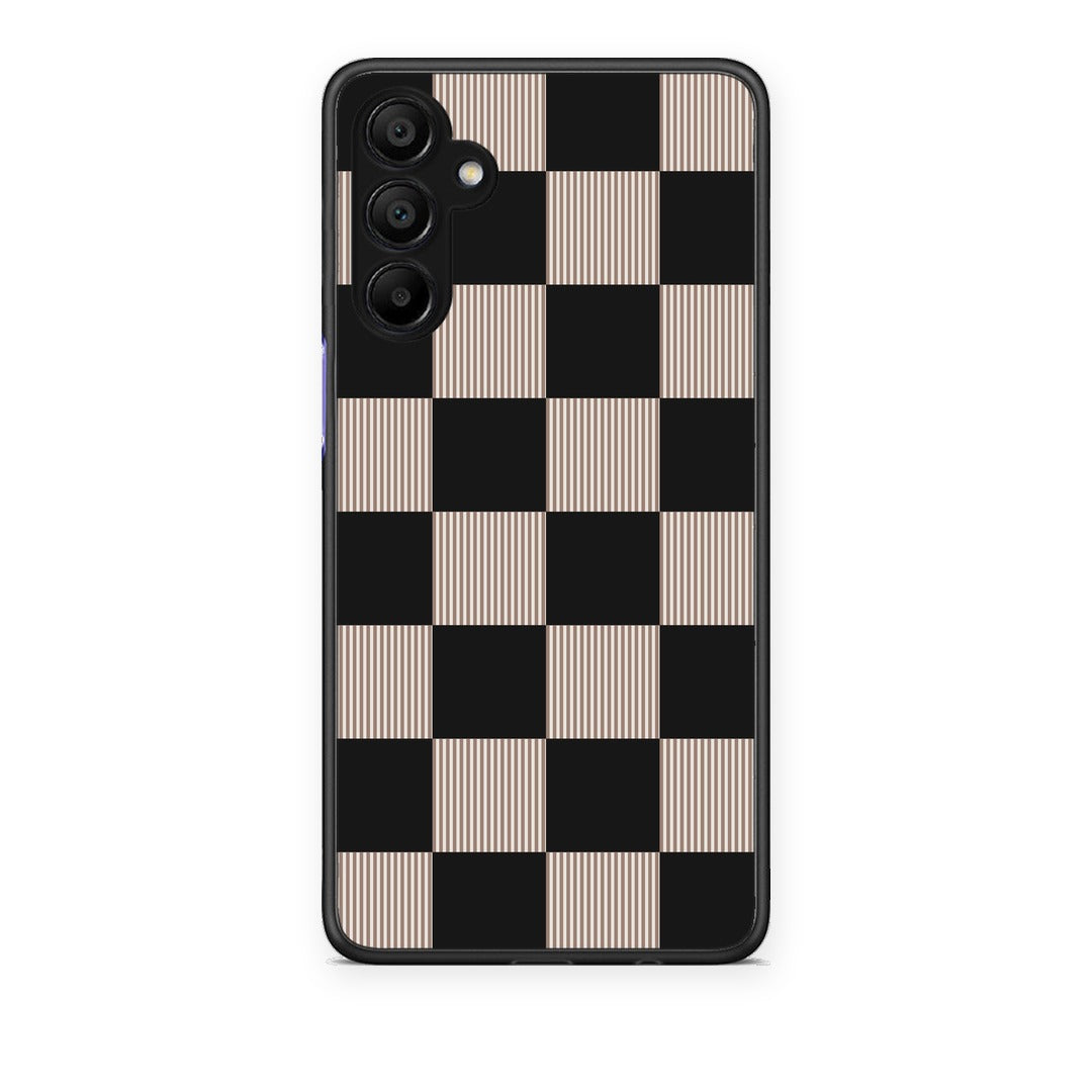 Θήκη Samsung A15 5G Black and Taupe Striped Checks από τη Smartfits με σχέδιο στο πίσω μέρος και μαύρο περίβλημα | Samsung A15 5G Black and Taupe Striped Checks case with colorful back and black bezels