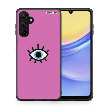 Θήκη Samsung A15 5G Blue Eye Pink από τη Smartfits με σχέδιο στο πίσω μέρος και μαύρο περίβλημα | Samsung A15 5G Blue Eye Pink case with colorful back and black bezels