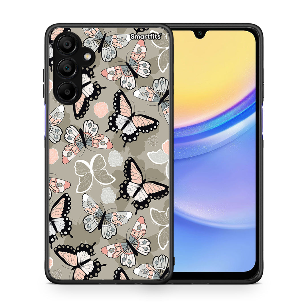 Θήκη Samsung A15 5G Butterflies Boho από τη Smartfits με σχέδιο στο πίσω μέρος και μαύρο περίβλημα | Samsung A15 5G Butterflies Boho case with colorful back and black bezels