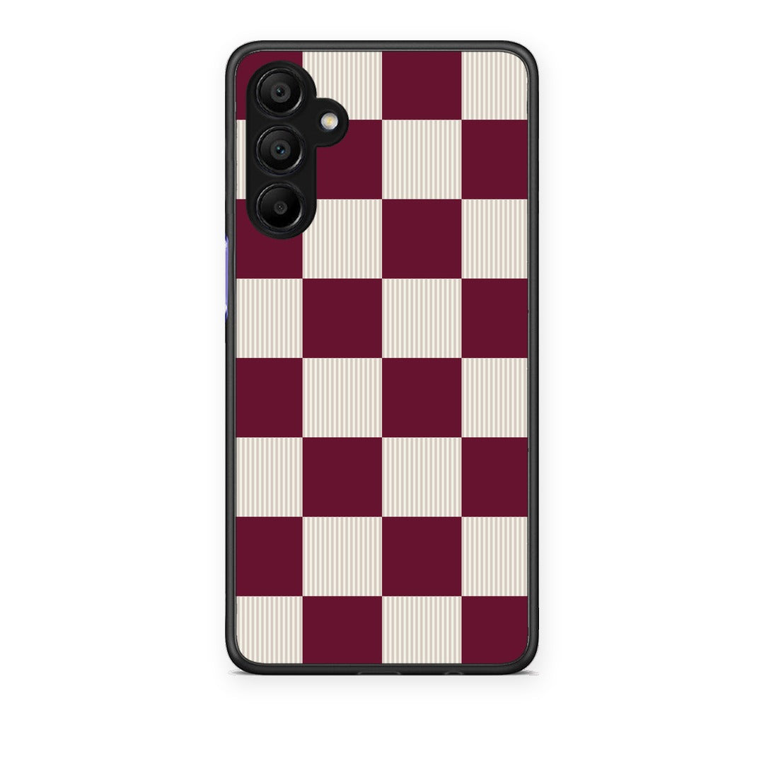 Θήκη Samsung A15 5G Burgundy and Cream Striped Checks από τη Smartfits με σχέδιο στο πίσω μέρος και μαύρο περίβλημα | Samsung A15 5G Burgundy and Cream Striped Checks case with colorful back and black bezels