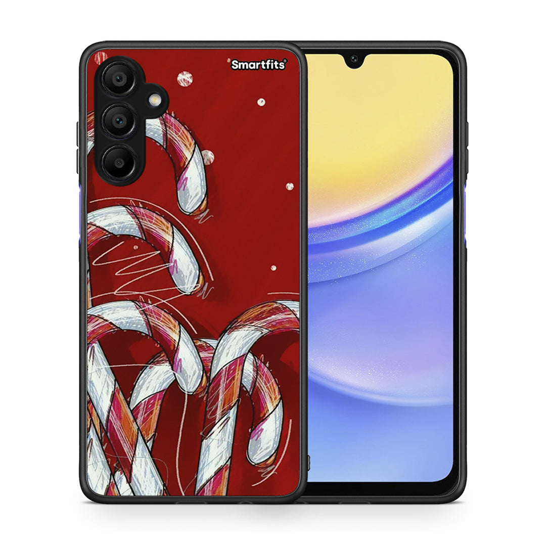Θήκη Samsung A15 5G Candy Cane από τη Smartfits με σχέδιο στο πίσω μέρος και μαύρο περίβλημα | Samsung A15 5G Candy Cane case with colorful back and black bezels