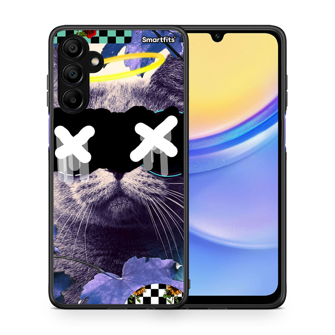 Θήκη Samsung A15 5G Cat Collage από τη Smartfits με σχέδιο στο πίσω μέρος και μαύρο περίβλημα | Samsung A15 5G Cat Collage case with colorful back and black bezels