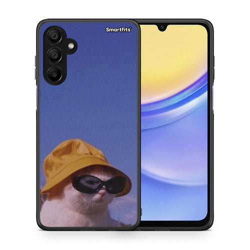 Θήκη Samsung A15 5G Cat Diva από τη Smartfits με σχέδιο στο πίσω μέρος και μαύρο περίβλημα | Samsung A15 5G Cat Diva case with colorful back and black bezels