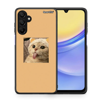 Θήκη Samsung A15 5G Cat Tongue από τη Smartfits με σχέδιο στο πίσω μέρος και μαύρο περίβλημα | Samsung A15 5G Cat Tongue case with colorful back and black bezels