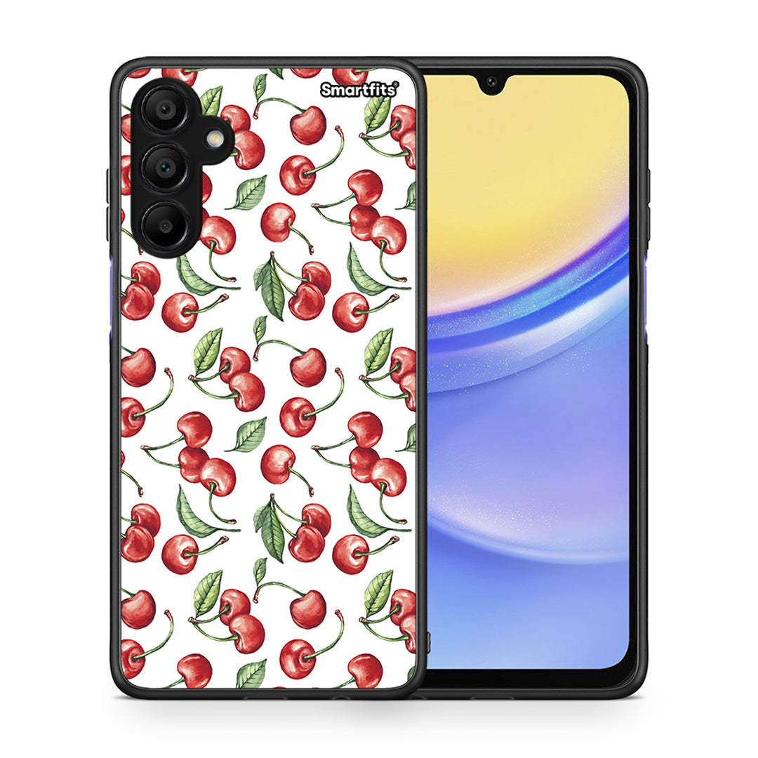 Θήκη Samsung A15 5G Cherry Summer από τη Smartfits με σχέδιο στο πίσω μέρος και μαύρο περίβλημα | Samsung A15 5G Cherry Summer case with colorful back and black bezels