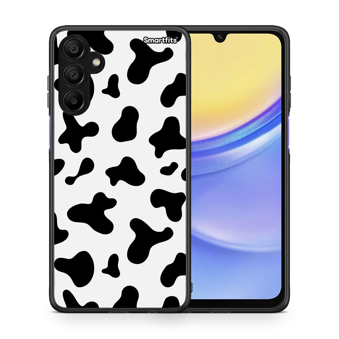 Θήκη Samsung Galaxy A15 5G Cow Print από τη Smartfits με σχέδιο στο πίσω μέρος και μαύρο περίβλημα | Samsung Galaxy A15 5G Cow Print case with colorful back and black bezels