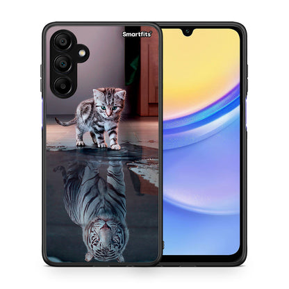 Θήκη Samsung A15 5G Tiger Cute από τη Smartfits με σχέδιο στο πίσω μέρος και μαύρο περίβλημα | Samsung A15 5G Tiger Cute case with colorful back and black bezels