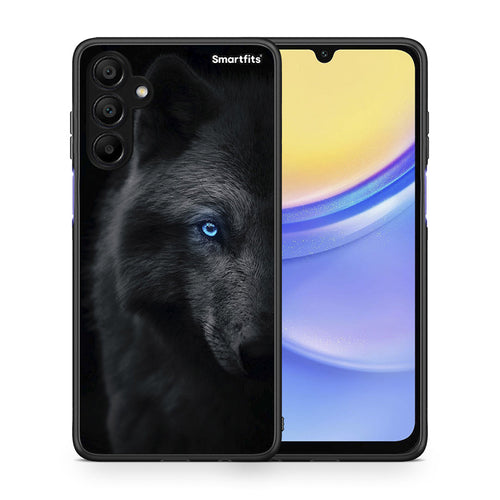 Θήκη Samsung A15 5G Dark Wolf από τη Smartfits με σχέδιο στο πίσω μέρος και μαύρο περίβλημα | Samsung A15 5G Dark Wolf case with colorful back and black bezels
