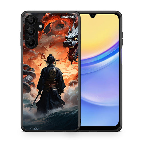 Θήκη Samsung A15 5G Dragons Fight από τη Smartfits με σχέδιο στο πίσω μέρος και μαύρο περίβλημα | Samsung A15 5G Dragons Fight case with colorful back and black bezels
