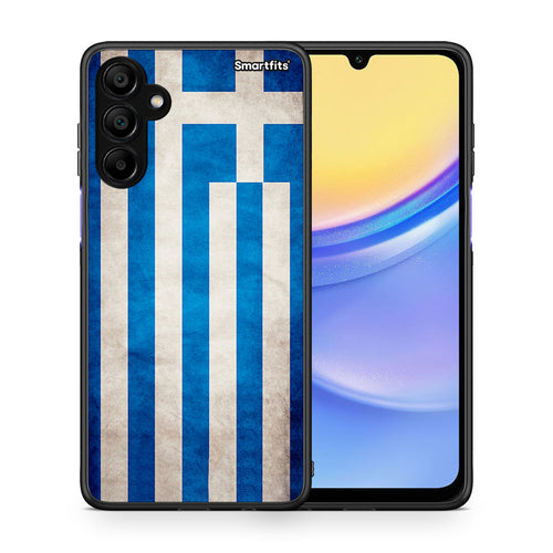 Θήκη Samsung A15 5G Greek Flag από τη Smartfits με σχέδιο στο πίσω μέρος και μαύρο περίβλημα | Samsung A15 5G Greek Flag case with colorful back and black bezels