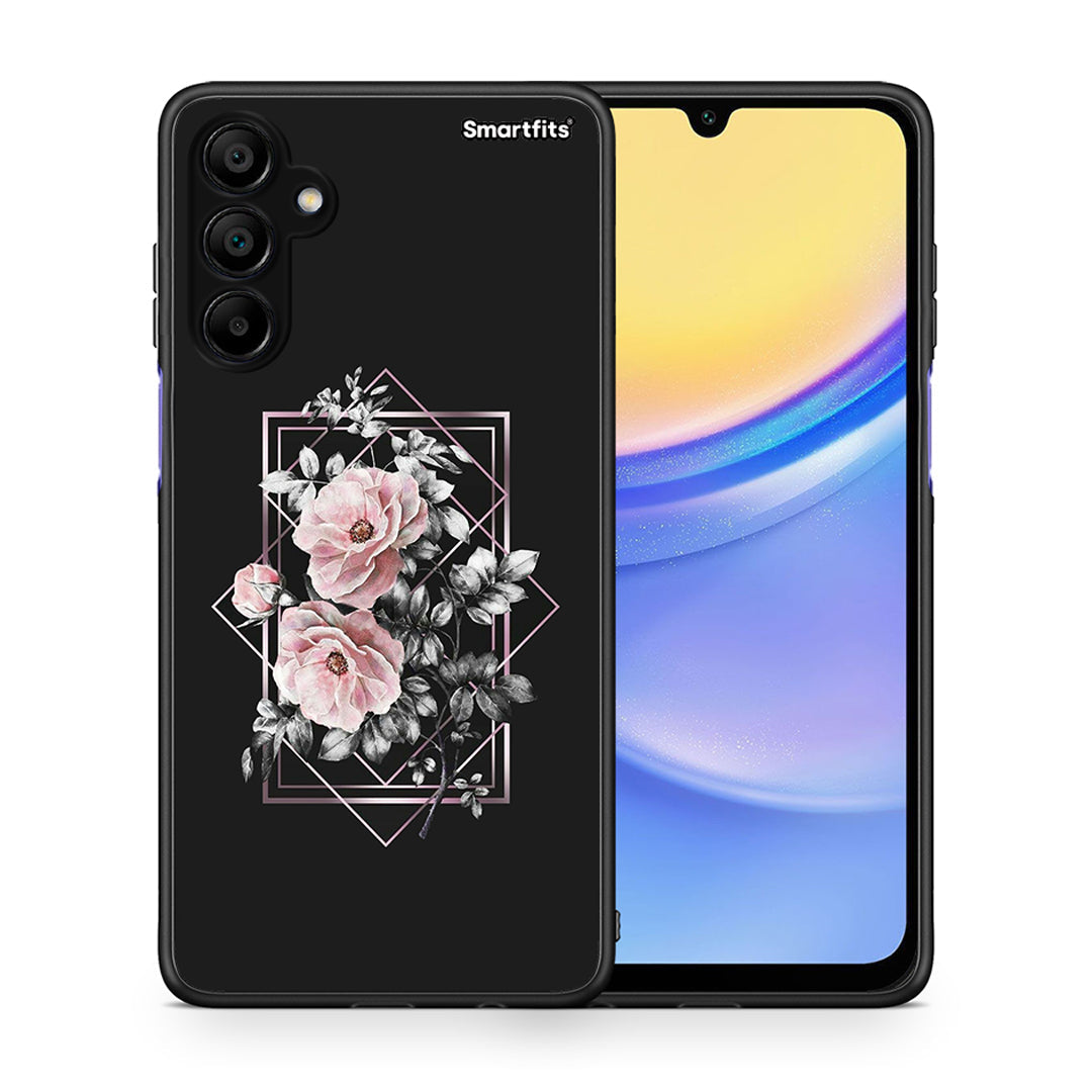 Θήκη Samsung A15 5G Frame Flower από τη Smartfits με σχέδιο στο πίσω μέρος και μαύρο περίβλημα | Samsung A15 5G Frame Flower case with colorful back and black bezels