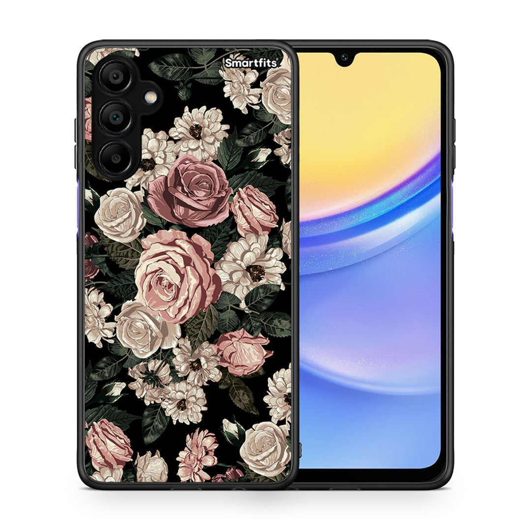 Θήκη Samsung Galaxy A15 5G Wild Roses Flower από τη Smartfits με σχέδιο στο πίσω μέρος και μαύρο περίβλημα | Samsung Galaxy A15 5G Wild Roses Flower case with colorful back and black bezels