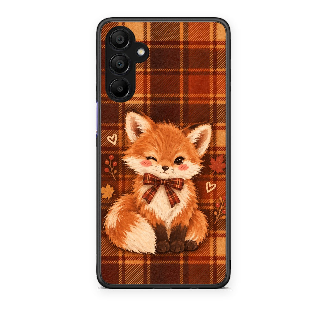 Θήκη Samsung A15 5G Fox on Autumn Tartan από τη Smartfits με σχέδιο στο πίσω μέρος και μαύρο περίβλημα | Samsung A15 5G Fox on Autumn Tartan case with colorful back and black bezels