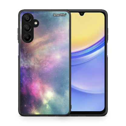 Θήκη Samsung A15 5G Rainbow Galaxy από τη Smartfits με σχέδιο στο πίσω μέρος και μαύρο περίβλημα | Samsung A15 5G Rainbow Galaxy case with colorful back and black bezels