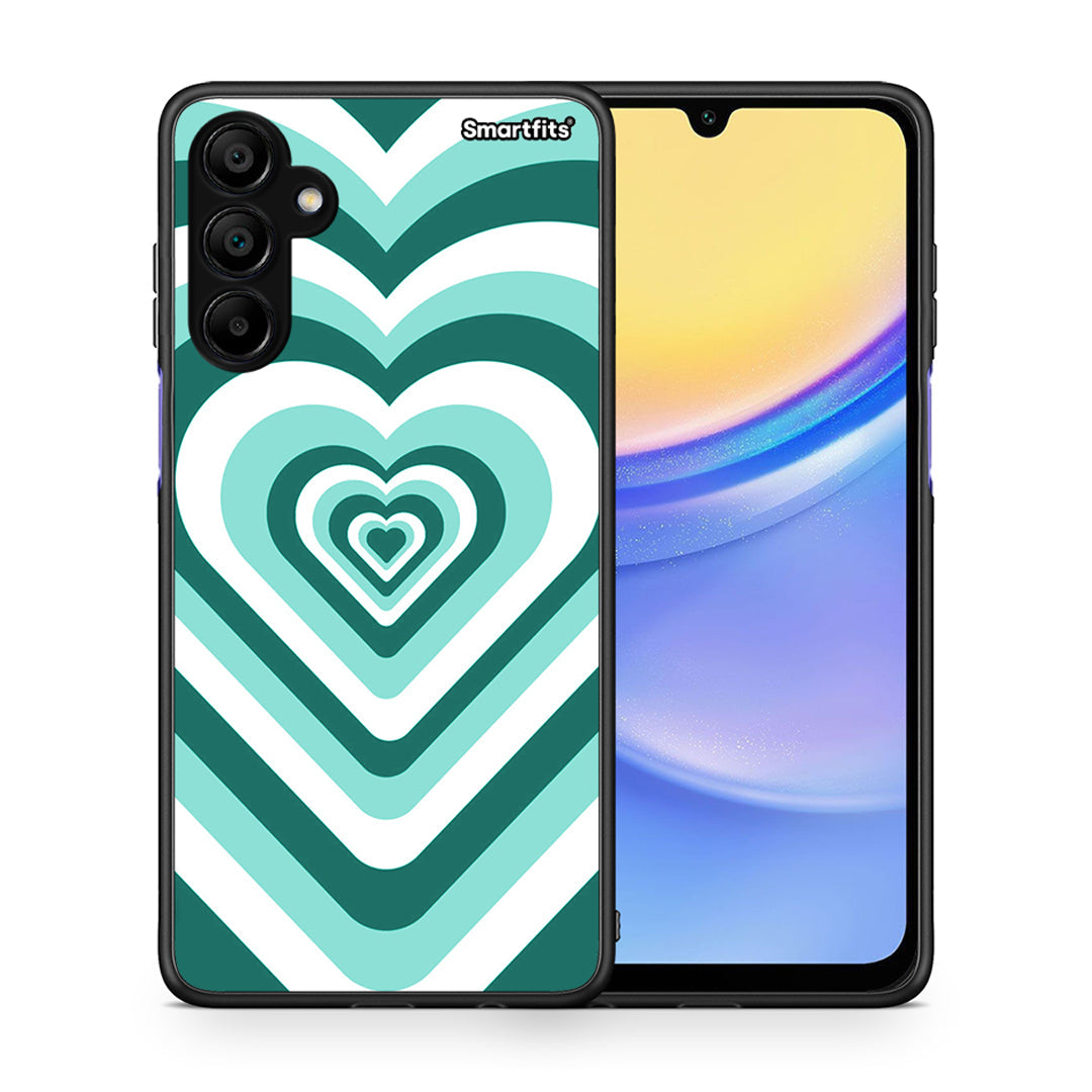 Θήκη Samsung A15 5G Green Hearts από τη Smartfits με σχέδιο στο πίσω μέρος και μαύρο περίβλημα | Samsung A15 5G Green Hearts case with colorful back and black bezels