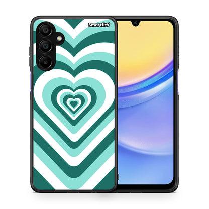 Θήκη Samsung A15 5G Green Hearts από τη Smartfits με σχέδιο στο πίσω μέρος και μαύρο περίβλημα | Samsung A15 5G Green Hearts case with colorful back and black bezels