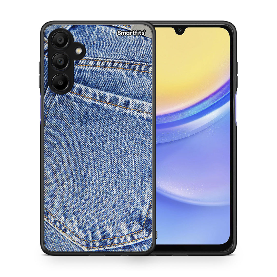 Θήκη Samsung A15 5G Jeans Pocket από τη Smartfits με σχέδιο στο πίσω μέρος και μαύρο περίβλημα | Samsung A15 5G Jeans Pocket case with colorful back and black bezels