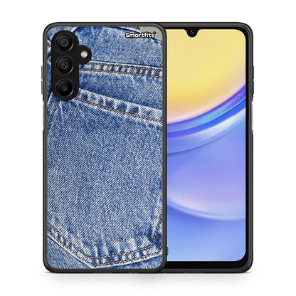 Θήκη Samsung A15 5G Jeans Pocket από τη Smartfits με σχέδιο στο πίσω μέρος και μαύρο περίβλημα | Samsung A15 5G Jeans Pocket case with colorful back and black bezels