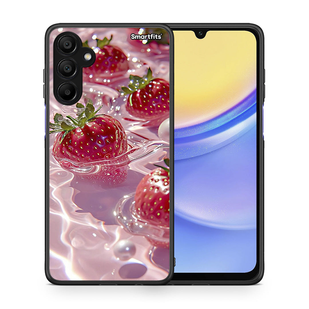 Θήκη Samsung A15 5G Juicy Strawberries από τη Smartfits με σχέδιο στο πίσω μέρος και μαύρο περίβλημα | Samsung A15 5G Juicy Strawberries case with colorful back and black bezels
