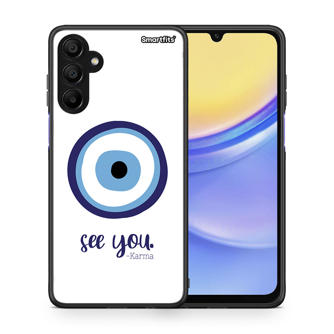 Θήκη Samsung A15 5G Karma Says από τη Smartfits με σχέδιο στο πίσω μέρος και μαύρο περίβλημα | Samsung A15 5G Karma Says case with colorful back and black bezels