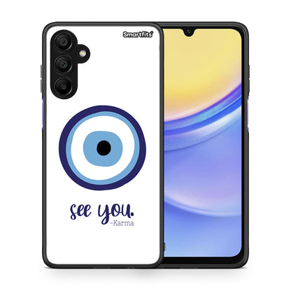 Θήκη Samsung A15 5G Karma Says από τη Smartfits με σχέδιο στο πίσω μέρος και μαύρο περίβλημα | Samsung A15 5G Karma Says case with colorful back and black bezels