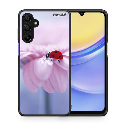 Θήκη Samsung A15 5G Ladybug Flower από τη Smartfits με σχέδιο στο πίσω μέρος και μαύρο περίβλημα | Samsung A15 5G Ladybug Flower case with colorful back and black bezels