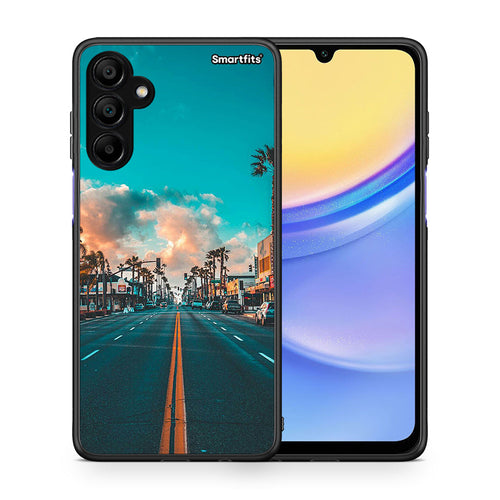 Θήκη Samsung A15 5G City Landscape από τη Smartfits με σχέδιο στο πίσω μέρος και μαύρο περίβλημα | Samsung A15 5G City Landscape case with colorful back and black bezels