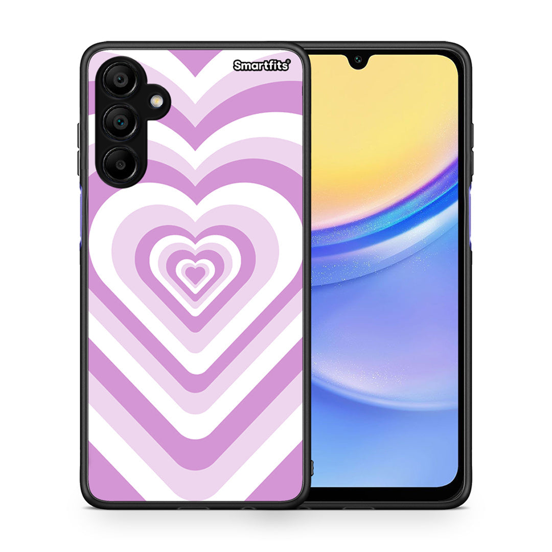 Θήκη Samsung A15 5G Lilac Hearts από τη Smartfits με σχέδιο στο πίσω μέρος και μαύρο περίβλημα | Samsung A15 5G Lilac Hearts case with colorful back and black bezels