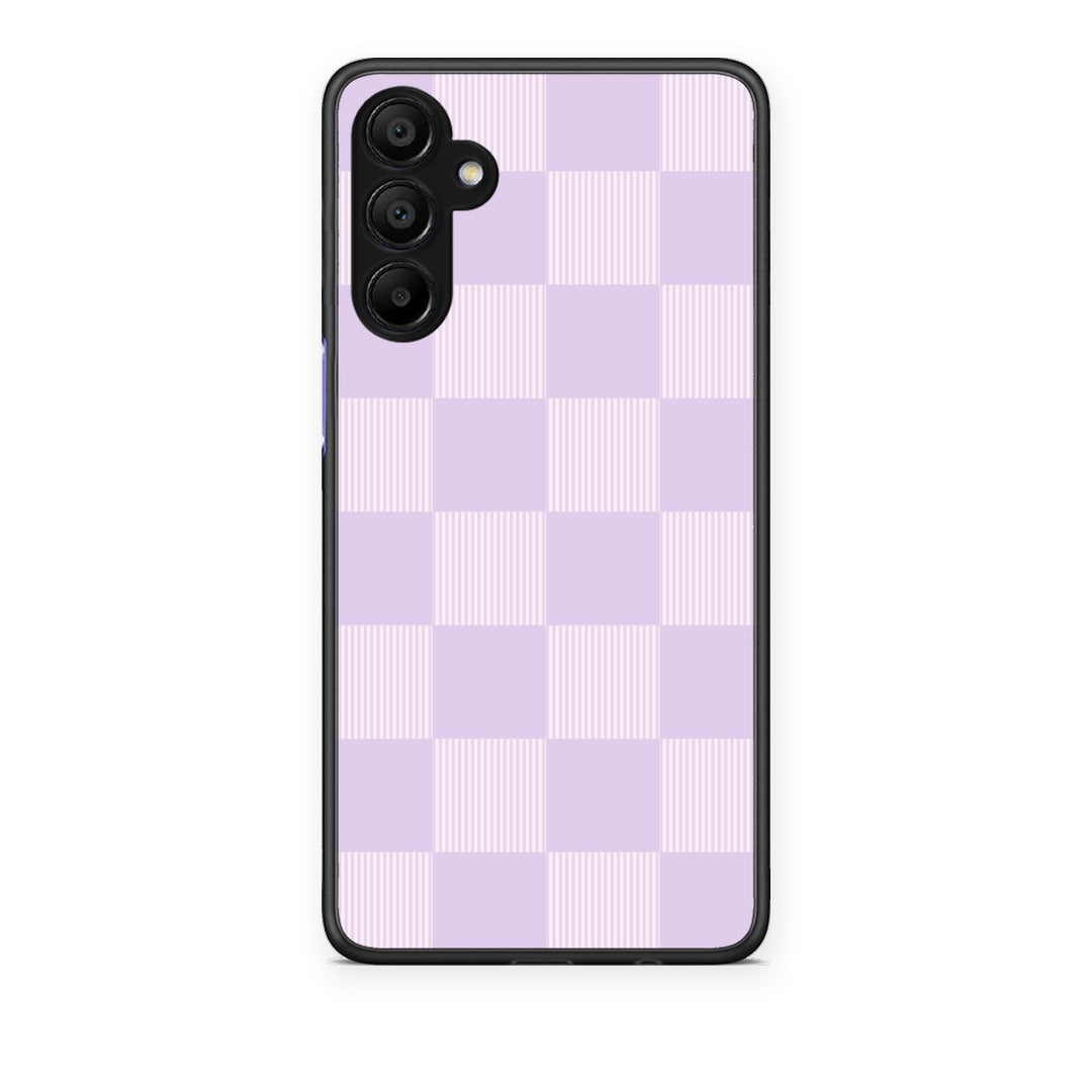 Θήκη Samsung A15 5G Lilac and Cream Striped Checks από τη Smartfits με σχέδιο στο πίσω μέρος και μαύρο περίβλημα | Samsung A15 5G Lilac and Cream Striped Checks case with colorful back and black bezels