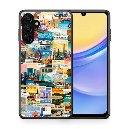 Θήκη Samsung A15 5G Live To Travel από τη Smartfits με σχέδιο στο πίσω μέρος και μαύρο περίβλημα | Samsung A15 5G Live To Travel case with colorful back and black bezels