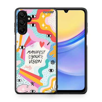 Θήκη Samsung A15 5G Manifest Your Vision από τη Smartfits με σχέδιο στο πίσω μέρος και μαύρο περίβλημα | Samsung A15 5G Manifest Your Vision case with colorful back and black bezels