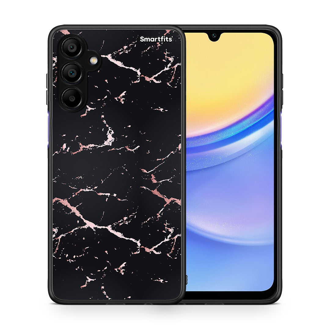 Θήκη Samsung A15 5G Black Rosegold Marble από τη Smartfits με σχέδιο στο πίσω μέρος και μαύρο περίβλημα | Samsung A15 5G Black Rosegold Marble case with colorful back and black bezels