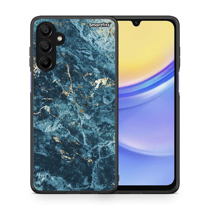 Θήκη Samsung A15 5G Marble Blue από τη Smartfits με σχέδιο στο πίσω μέρος και μαύρο περίβλημα | Samsung A15 5G Marble Blue case with colorful back and black bezels