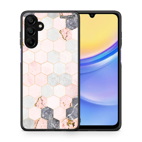 Θήκη Samsung A15 5G Hexagon Pink Marble από τη Smartfits με σχέδιο στο πίσω μέρος και μαύρο περίβλημα | Samsung A15 5G Hexagon Pink Marble case with colorful back and black bezels