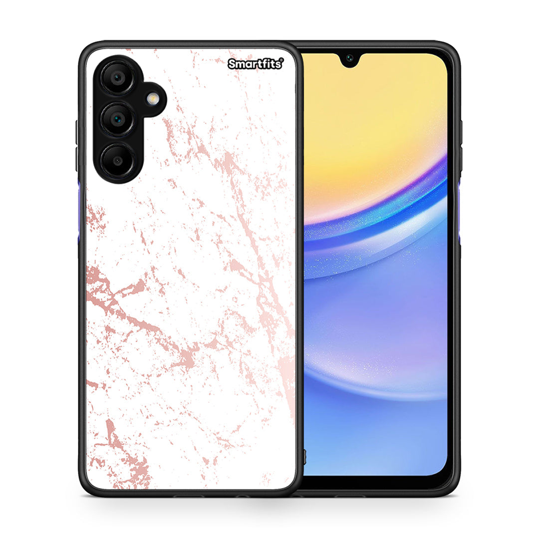 Θήκη Samsung A15 5G Pink Splash Marble από τη Smartfits με σχέδιο στο πίσω μέρος και μαύρο περίβλημα | Samsung A15 5G Pink Splash Marble case with colorful back and black bezels