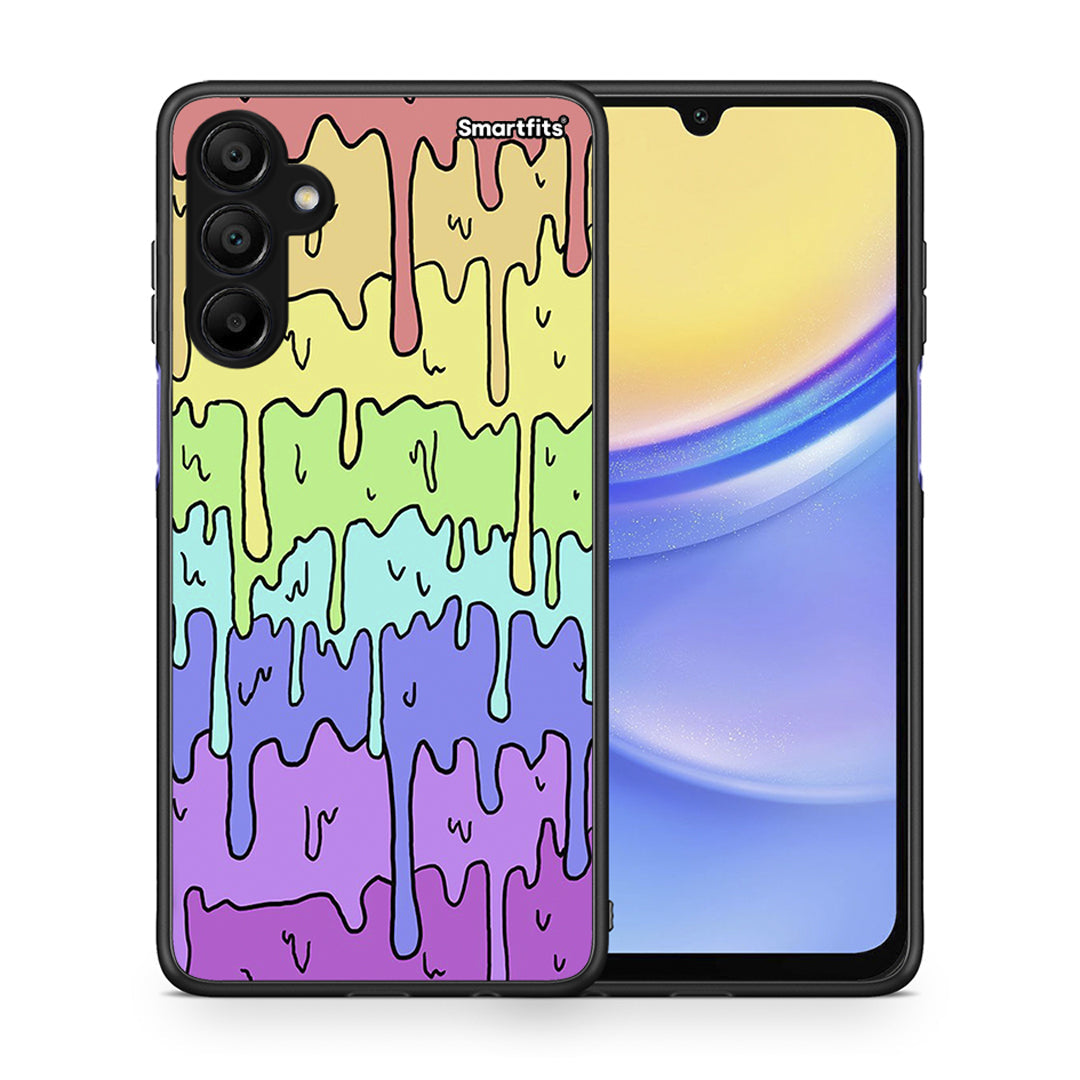 Θήκη Samsung A15 5G Melting Rainbow από τη Smartfits με σχέδιο στο πίσω μέρος και μαύρο περίβλημα | Samsung A15 5G Melting Rainbow case with colorful back and black bezels