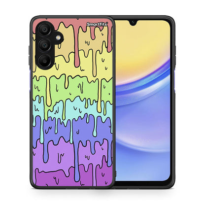 Θήκη Samsung A15 5G Melting Rainbow από τη Smartfits με σχέδιο στο πίσω μέρος και μαύρο περίβλημα | Samsung A15 5G Melting Rainbow case with colorful back and black bezels